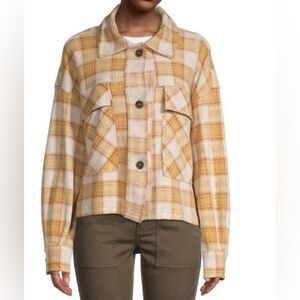 For The Republic Plaid Patchwork-Elbow Cropped Shaket Size XS